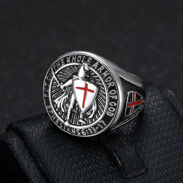 Alt view image 3 of 4 - ULJ Retro The Knight Templar No Rusted Stainless Steel Hip Hop Ring for Men Punk Rings Waterproof Men Jewelry Silver 12