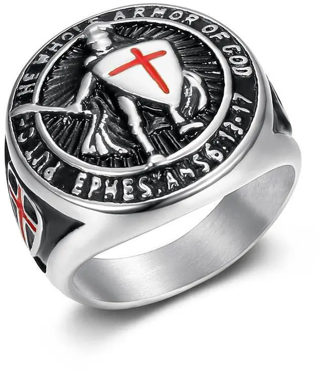 Main image of ULJ Retro The Knight Templar No Rusted Stainless Steel Hip Hop Ring for Men Punk Rings Waterproof Men Jewelry Silver 11