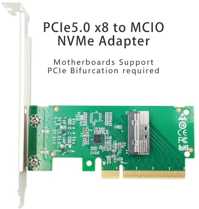 Main image of Shinreal PCIe 5.0 X8 Host Adapter to MCIO 8i SFF-TA-1001 NVMe SSD Converter Card
