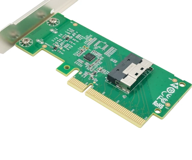 Alt view image 3 of 5 - Shinreal PCIe 4.0 x8 to SlimSAS SFF-8654 x8 NVMe Adapter, PCIe Gen4 X8 Host Breakout Card for NVMe SSD