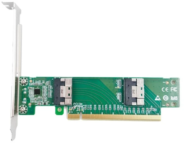 Alt view image 5 of 8 - eShinreal PCIe 4.0 x16 to Two SlimSAS SFF-8654 8i Adapter
