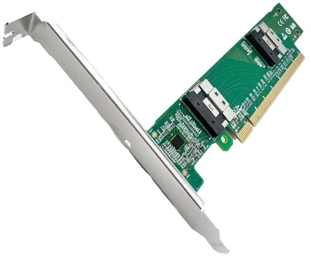 Alt view image 8 of 8 - eShinreal PCIe 4.0 x16 to Two SlimSAS SFF-8654 8i Adapter