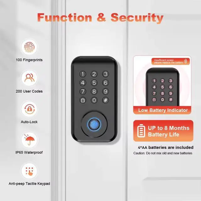 Alt view image 3 of 7 - NO. tuya waterproof smart lock with fingerprint digital electronic door lock