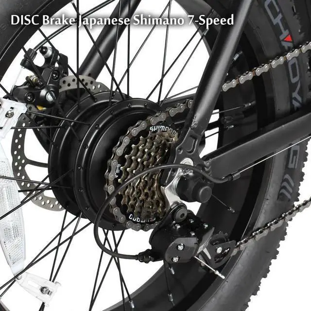Alt view image 5 of 7 - 20" Inch Fat Tires Shimano 7-Speed 500W Foldable Electric Bike With Front and Rear Disc Brakes