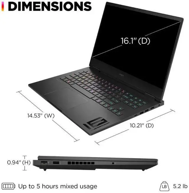 Alt view image 5 of 7 - HP OMEN 16.1" IPS 165Hz Full HD Gaming Intel Core i7-13620H NVIDIA GeForce RTX 4060 GDDR6 16GB DDR5 RAM 1TB SSD RGB Backlit KB Wi-Fi 6E HDMI G-SYNC Windows 11 Pro Black