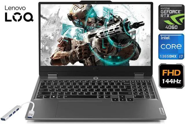 Main image of Lenovo LOQ Gaming 15.6" FHD 144Hz NVIDIA GeForce RTX 4060 Intel core i7-13650HX 32GB DDR5 RAM 512GB SSD Backlit KB Wi-Fi 6 Bluetooth 5.1 Windows 11 Pro Grey | USB Hub