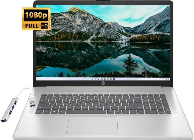Main image of HP 17.3" FHD 1920 X 1080 Intel UHD Graphics Intel 12th Generation Core i3-1215U 3.7GHz 16GB RAM 512GB SSD USB-C HDMI Windows 11 Home Silver Bundled with HB Accessory Kit