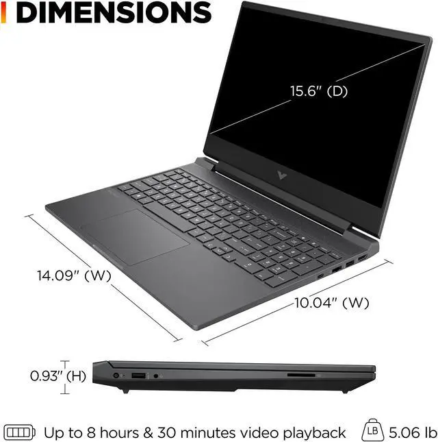 Alt view image 2 of 7 - HP Victus Gaming 15.6" 144Hz FHD AMD Ryzen 5-7535HS (Beats i7-13620H) AMD Radeon RX 6550M (Beats GeForce RTX 4050) 8GB DDR5 RAM 512GB SSD HDMI 2.1 USB-C Backlit Wi-Fi 6 Bluetooth Windows 11 Pro