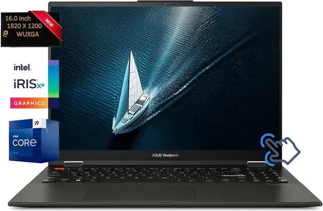 Main image of ASUS Vivobook S 16 Flip 2-in-1 Laptop 16" WUXGA Touchscreen Intel Core i9-13900H Intel Iris Xe Graphics 24GB RAM 512GB SSD HDMI 2.1 USB-C 3.2 Webcam Bluetooth Wi-Fi 6E Windows 11 Home Black