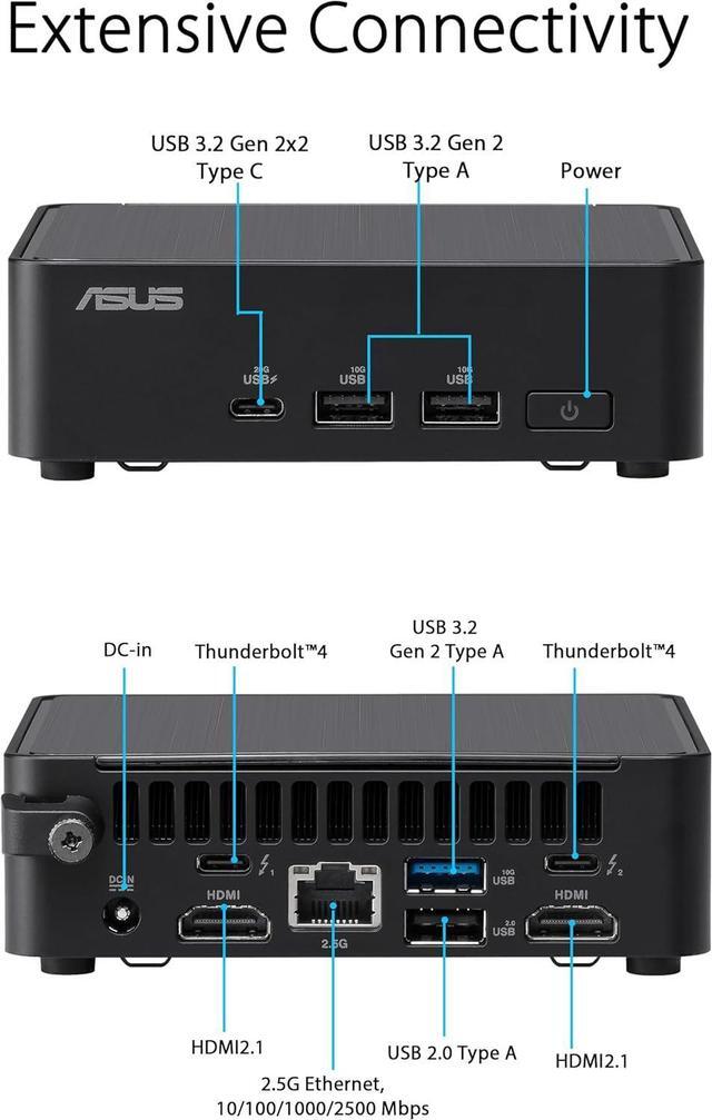Alt view image 5 of 7 - ASUS NUC 14 Pro Slim Mini PC Intel Core Ultra 7 155H Intel Arc Graphics 16GB DDR5 RAM 1TB PCIe SSD Thunderbolt 4 Wi-Fi 6E  Bluetooth 5.3 Support 8K / 4K Quad Monitors Windows 11 Pro | VESA Mount