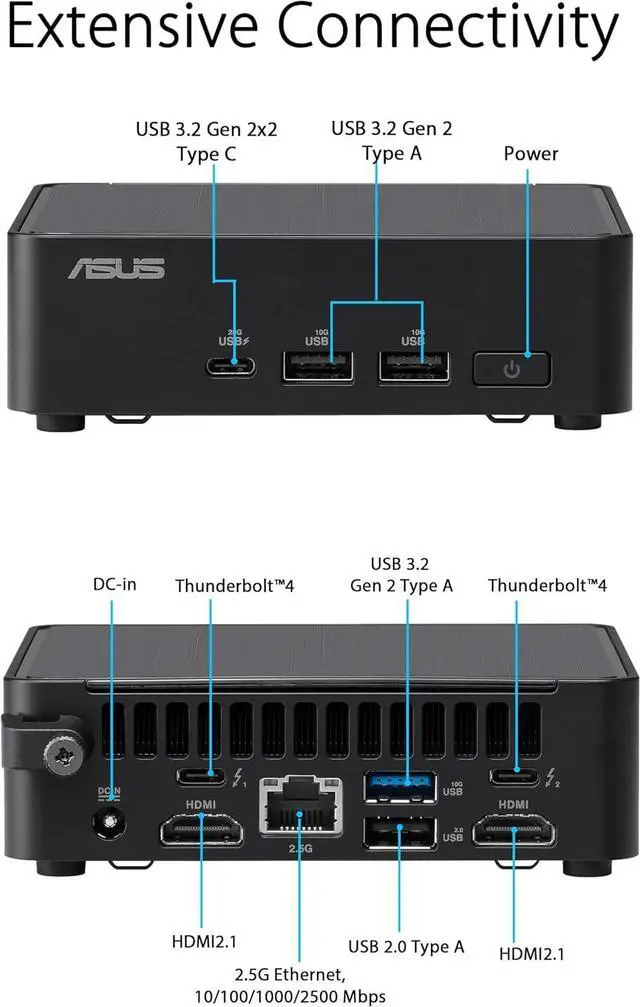 Alt view image 5 of 7 - ASUS NUC 14 Pro Slim Mini PC Intel Core Ultra 7 155H Intel Arc Graphics 32GB DDR5 RAM 512GB PCIe SSD Thunderbolt 4 Wi-Fi 6E Bluetooth 5.3 Support 8K / 4K Quad Monitors Windows 11 Pro | VESA Mount