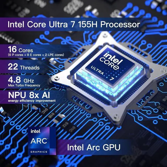 Alt view image 2 of 7 - ASUS NUC 14 Pro Slim Mini PC Intel Core Ultra 7 155H Intel Arc Graphics 16GB DDR5 RAM 512GB PCIe SSD Thunderbolt 4 Wi-Fi 6E Bluetooth 5.3 Support 8K / 4K Quad Monitors Windows 11 Pro | VESA Mount