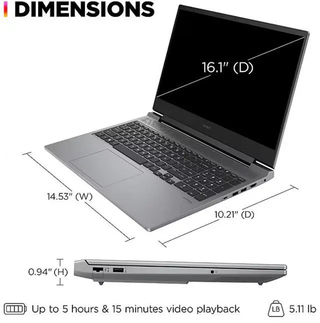 Alt view image 6 of 7 - HP Omen Gaming 16.1" FHD 144Hz NVIDIA RTX 4060 G-SYNC Intel core i7-14650HX (Beats i9-13900HX) 16GB DDR5 RAM 1TB SSD RGB Backlit KB HDMI Webcam Thunderbolt 4 WiFi 6E Bluetooth 5.3 Windows 11 Home