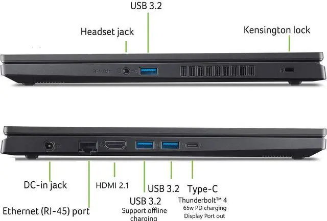 Alt view image 5 of 7 - Acer Nitro V 15.6" IPS 144Hz FHD Gaming Laptop NVIDIA GeForce RTX 4060 GDDR6 Intel Core i9-13900H 32GB DDR5 RAM 512GB SSD Backlit KB Wi-Fi 6 HDMI 2.1 RJ-45 USB-C Windows 11 Pro Black
