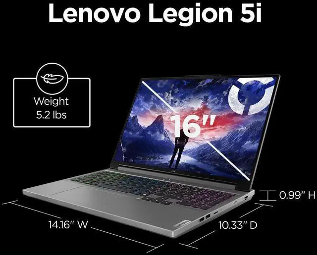 Alt view image 6 of 7 - Lenovo Legion 5 16" QHD 165Hz Gaming Laptop NVIDIA GeForce RTX 4050 Intel Core i7-14650HX (Beats i9-13900HX) 32GB DDR5 RAM 2TB SSD RGB Backlit KB Wi-Fi 6E Bluetooth 5.3 HDMI 2.1 Windows 11 Pro Gray