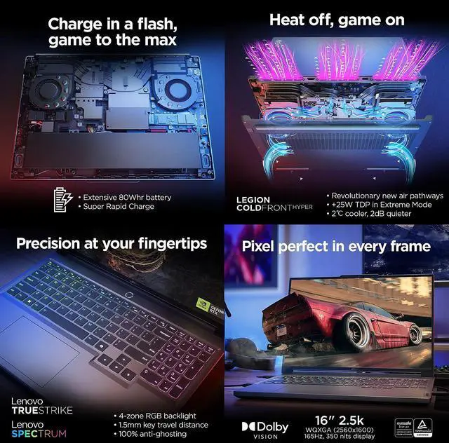 Alt view image 7 of 7 - Lenovo Legion 5 16" QHD 165Hz Gaming Laptop NVIDIA GeForce RTX 4050 Intel Core i7-14650HX (Beats i9-13900HX) 32GB DDR5 RAM 2TB SSD RGB Backlit KB Wi-Fi 6E Bluetooth 5.3 HDMI 2.1 Windows 11 Pro Gray
