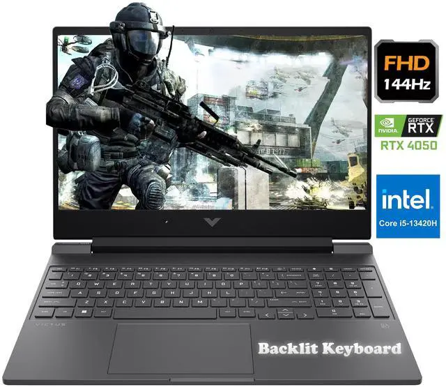 Main image of HP Victus 15.6" FHD 144Hz Gaming Laptop NVIDIA GeForce RTX 4050 Intel Core i5-13420H (Beat i7-1355U) 32GB RAM 2TB SSD Wi-Fi 6 Bluetooth 5.3 Backlit KB USB-C HDMI Windows 11 Home Gray | Cooling PAD