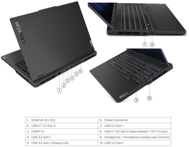 Alt view image 7 of 7 - Lenovo Legion Pro 5 16IRX8 Gaming 16" WQXGA (2560x1600) NVIDIA GeForce RTX 4060 Intel Core i9-13900HX 64GB DDR5 RAM 2TB SSD 4-Zone RGB Backlit Wi-Fi 6E BT 5.2 HDMI 2.1 Windows 11 Pro Onyx Grey