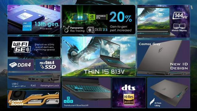 Alt view image 7 of 7 - MSI Thin 15.6" FHD 144Hz Gaming Laptop NVIDIA GeForce RTX 4060 Intel Core i5-13420H (Beat i7-12650H) 32GB RAM 1TB SSD WiFi 6E Bluetooth 5.3 Backlit KB Webcam HDMI USB-C RJ45 Windows 11 Pro Gray
