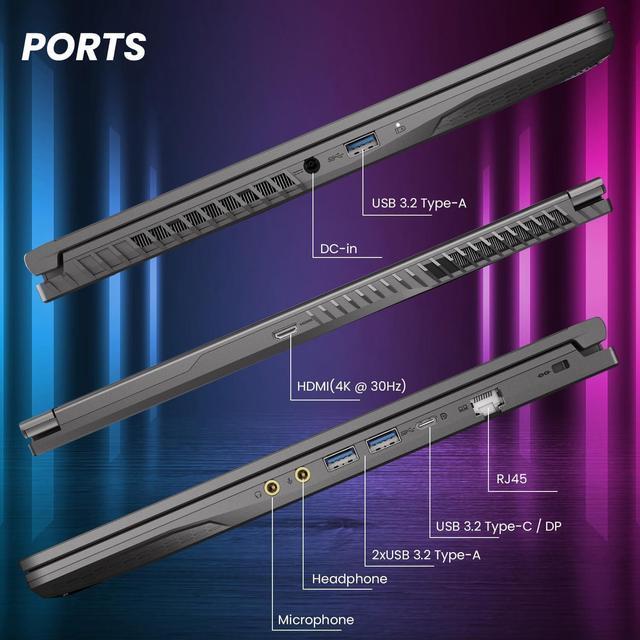 Alt view image 6 of 7 - MSI Thin 15.6" FHD 144Hz Gaming Laptop NVIDIA GeForce RTX 4060 Intel Core i5-13420H (Beat i7-12650H) 32GB RAM 1TB SSD WiFi 6E Bluetooth 5.3 Backlit KB Webcam HDMI USB-C RJ45 Windows 11 Pro Gray