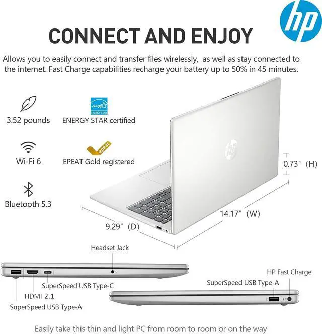 Alt view image 7 of 7 - HP 15.6" IPS FHD Touchscreen Business and School Laptop Intel core i5-1334U (Beat i7-1255U) 32GB RAM 512GB SSD Intel Iris Xe Graphics HDMI USB-C Long battery life AI Copilot Windows 11 Pro Silver