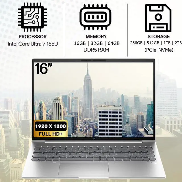 Alt view image 2 of 7 - HP ProBook 460 G11 Business 16" WUXGA Intel Core Ultra 7 155U (Beat i7-1355U) Intel Graphics 16GB DDR5 RAM 256GB SSD Backlit KB Fingerprint Reader 1080p Webcam Wi-Fi 6E BT 5.3 Windows 11 Pro Silver