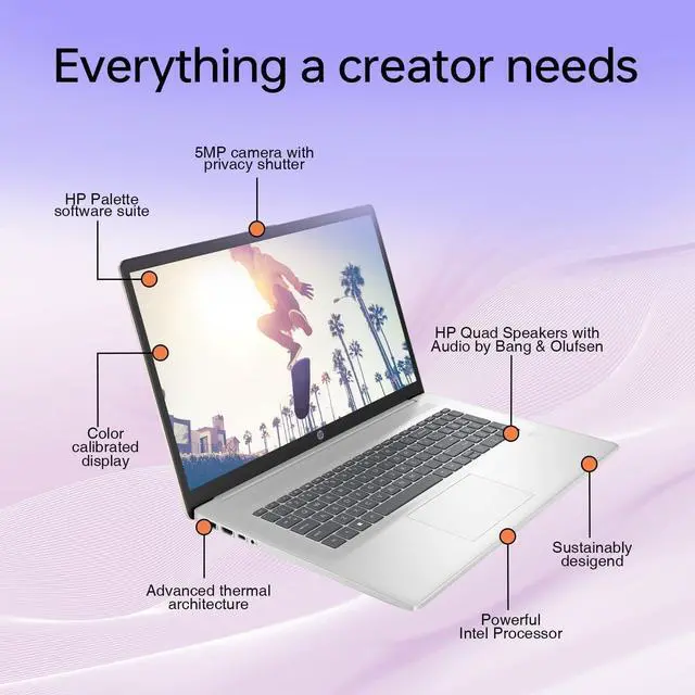 Alt view image 4 of 6 - HP Business Laptop 17.3" HD+ Touchscreen, Intel Core i7-1355U Intel Iris Xe Graphics 16GB RAM 512GB SSD Backlit KB Wi-Fi 6 Bluetooth HDMI Webcam FP Reader Windows 11 Pro Silver