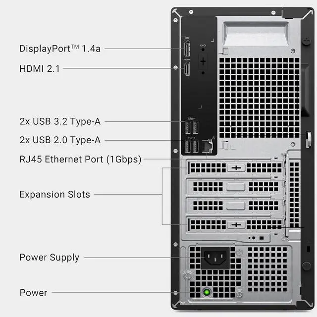 Alt view image 5 of 7 - Dell ECT1250 Business Desktop Tower Intel Core Ultra 5-225 (Beat i7-14700) Intel UHD Graphics 16GB DDR5 RAM 2TB SSD Wi-Fi 6 BT 5.4 Wired KB and Mouse USB-C HDMI RJ-45 DP 1.4 Windows 11 Pro Black