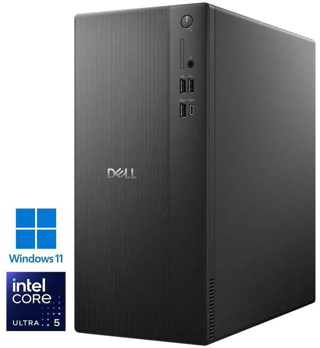 Main image of Dell ECT1250 Business Desktop Tower Intel Core Ultra 5-225 (Beat i7-14700) Intel UHD Graphics 16GB DDR5 RAM 1TB SSD Wi-Fi 6 BT 5.4 Wired KB and Mouse USB-C HDMI RJ-45 DP 1.4 Windows 11 Home Black