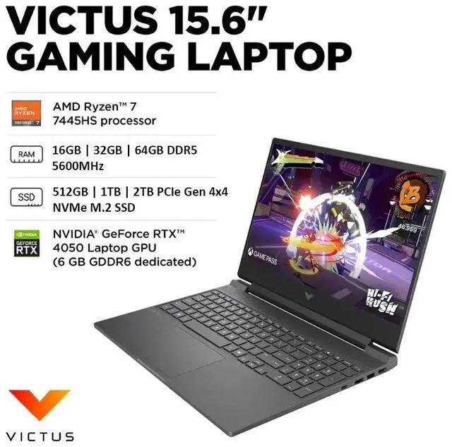 Alt view image 2 of 7 - HP Victus Gaming Laptop 15.6" FHD IPS 144 Hz AMD Ryzen 7 7445HS (Beat i7-13620H) GeForce RTX 4050 64GB DDR5 RAM 1TB SSD Backlit KB HDMI 2.1 Wi-Fi 6 Copilot AI Windows 11 Home Silver | Laptop Stand