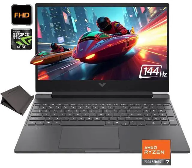 Main image of HP Victus Gaming Laptop 15.6" FHD IPS 144 Hz AMD Ryzen 7 7445HS (Beat i7-13620H) GeForce RTX 4050 16GB DDR5 RAM 1TB SSD Backlit KB HDMI 2.1 Wi-Fi 6 Copilot AI Windows 11 Pro Silver | Laptop Stand