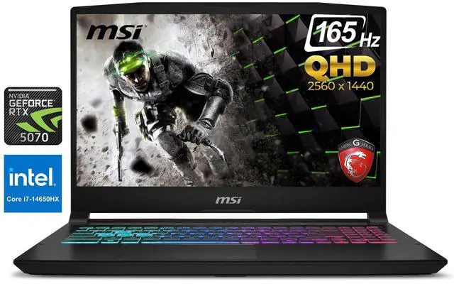 Main image of MSI Katana 15.6" QHD 165Hz Gaming Laptop Intel Core i7-14650HX (Beat i9-13900HX) NVIDIA GeForce RTX 5070 GDDR7 16GB DDR5 RAM 1TB SSD 4 zone RGB keyboard WiFi 6E BT 5.3 HDMI Windows 11 Pro Black