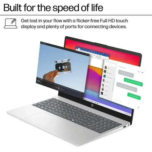 Alt view image 6 of 7 - HP Business and School Laptop  15.6" IPS Full HD Touchscreen Intel core i7-1355U Intel Iris Xe Graphics 64GB RAM 1TB SSD Backlit Keyboard HDMI USB-C Wi-Fi 6 Webcam AI copilot Windows 11 Home Silver