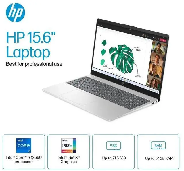 Alt view image 2 of 7 - HP Business and School Laptop  15.6" IPS Full HD Touchscreen Intel core i7-1355U Intel Iris Xe Graphics 16GB RAM 1TB SSD Backlit Keyboard HDMI USB-C Wi-Fi 6 Webcam AI copilot Windows 11 Home Silver