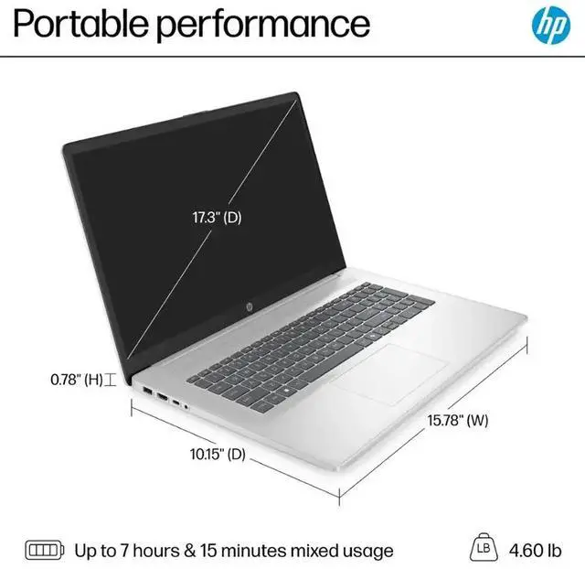 Alt view image 5 of 7 - HP 17.3" HD+ Business Laptop Intel core i3-N305 8-core 3.8GHz (Beat i3-1215U) Intel UHD Graphics 16GB RAM 1TB SSD Webcam HDMI 1.4 USB-C 3.0 Bluetooth Wi-Fi 6 Windows 11 Home Silver | Vertical Mouse
