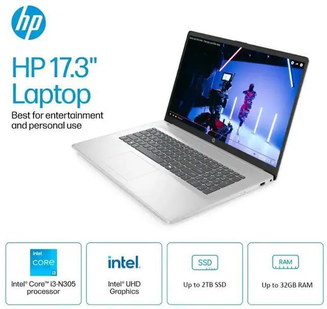 Alt view image 2 of 7 - HP 17.3" HD+ Business Laptop Intel core i3-N305 8-core 3.8GHz (Beat i3-1215U) Intel UHD Graphics 32GB RAM 1TB SSD Webcam HDMI 1.4 USB-C 3.0 Bluetooth Wi-Fi 6 Windows 11 Home Silver | Vertical Mouse