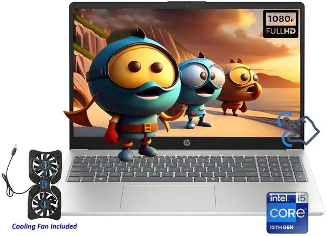 Main image of HP 15.6" IPS FHD Touchscreen Everyday Laptop Intel core i5-1334U (Beat i7-1255U) 8GB RAM 512GB SSD Intel Iris Xe Graphics HDMI USB-C Long battery life AI Copilot Windows 11 Pro Silver | Cooling Fan