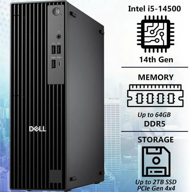 Alt view image 2 of 7 - Dell Pro QCS1250 Slim Business Desktop Intel core i5-14500 vPro (Beat i7-13700) Intel UHD Graphics 770 64GB DDR5 RAM 1TB PCIe SSD KB & Mouse HDMI DP Port 180W Windows 11 Professional Black