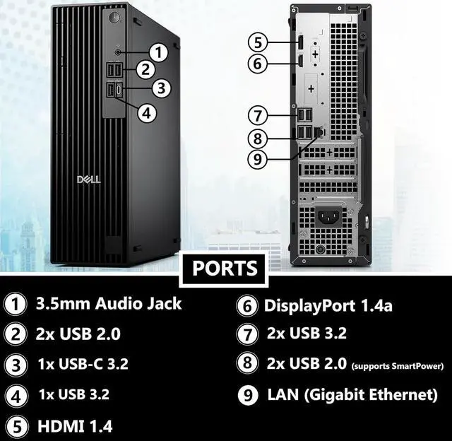 Alt view image 7 of 7 - Dell Pro QCS1250 Slim Business Desktop Intel core i5-14500 vPro (Beat i7-13700) Intel UHD Graphics 770 8GB DDR5 RAM 256GB PCIe SSD KB & Mouse HDMI DP Port 180W Windows 11 Professional Black