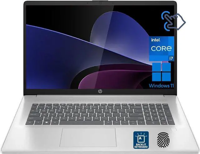 Main image of HP Business Laptop 17.3" Touchscreen HD+ 1600 X 900 Intel core 13th Gen i7-1335U Intel Iris Xe Graphics 64GB RAM 1TB SSD Backlit KB Wi-Fi 6 Bluetooth HDMI Webcam FP Reader Windows 11 Pro Silver