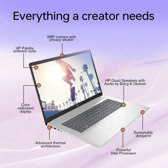 Alt view image 4 of 6 - HP Business Laptop 17.3" Touchscreen HD+ 1600 X 900 Intel core 13th Gen i7-1335U Intel Iris Xe Graphics 64GB RAM 2TB SSD Backlit KB Wi-Fi 6 Bluetooth HDMI Webcam FP Reader Windows 11 Home Silver