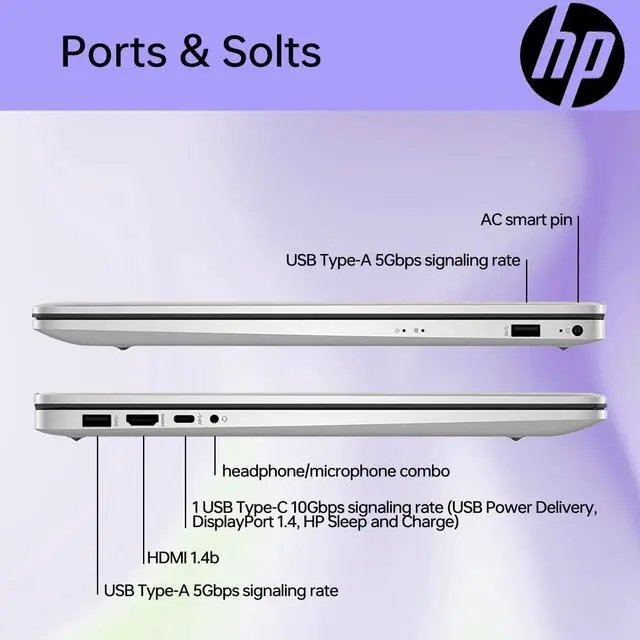 Alt view image 6 of 7 - HP Business Laptop 17.3" IPS Full HD Intel Core i5-1335U Intel Iris Xe Graphics 16GB RAM 1TB SSD Fingerprint Reader Backlit Keyboard Long-Battery WiFi 6 Bluetooth 5.2 Webcam Windows 11 Pro Silver