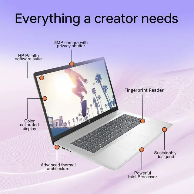 Alt view image 5 of 7 - HP Business Laptop 17.3" IPS Full HD Intel Core i5-1335U Intel Iris Xe Graphics 16GB RAM 1TB SSD Fingerprint Reader Backlit Keyboard Long-Battery WiFi 6 Bluetooth 5.2 Webcam Windows 11 Pro Silver