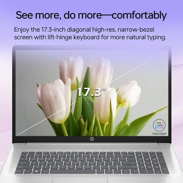 Alt view image 4 of 7 - HP Business Laptop 17.3" IPS Full HD Intel Core i5-1335U Intel Iris Xe Graphics 16GB RAM 2TB SSD Fingerprint Reader Backlit Keyboard Long-Battery WiFi 6 Bluetooth 5.2 Webcam Windows 11 Pro Silver