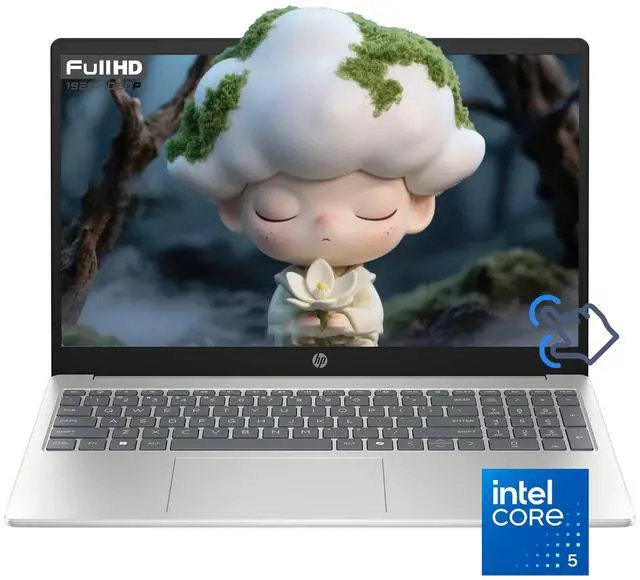 Main image of HP 15.6" IPS FHD Touchscreen Everyday Laptop Intel Core 5 120U (Beat i5-1335U) 32GB RAM 512GB SSD Intel Iris Xe Graphics HDMI USB-C Long battery life AI Copilot Windows 11 Pro Silver | Cooling Fan