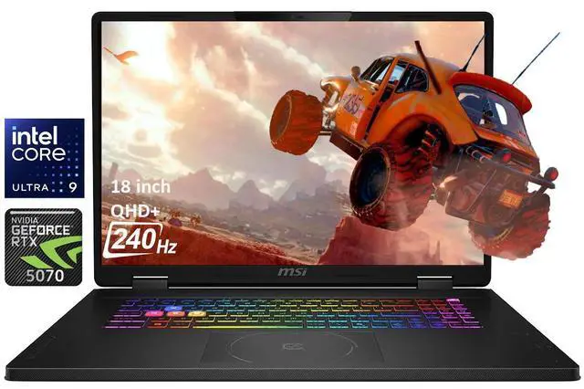 Main image of MSI Crosshair 18 HX AI 18" QHD+ 240Hz Gaming Laptop NVIDIA RTX 5070 Intel Core Ultra 9 275HX (Beat i9-14900HX) 64GB DDR5 4TB SSD RGB Backlit KB Wi-Fi 6E Bluetooth 5.3 HDMI RJ-45 Windows 11 Home Gray