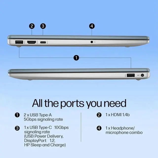 Alt view image 5 of 7 - HP Essential Laptop 15.6" IPS Full HD Touchscreen Intel core i3-N305 16GB RAM 512GB PCIe Gen 4 SSD Intel UHD Graphics HDMI USB-C Webcam Wi-Fi 6 Bluetooth 5.3 Long Battery life Windows 11 Pro Blue