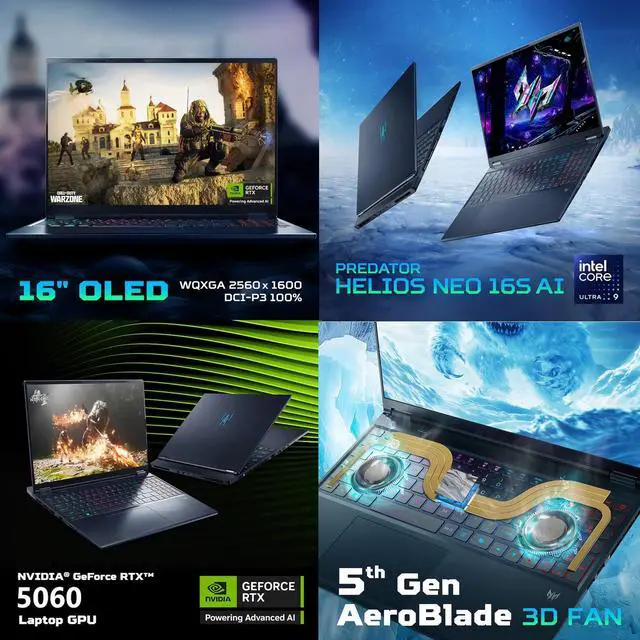 Alt view image 7 of 7 - Acer Predator Helios Neo 16S AI Gaming Laptop 16" OLED WQXGA 240Hz GeForce RTX 5060 Intel core Ultra 9 275HX (Beat i9-14900HX) 32GB DDR5 RAM 2TB SSD RGB Backlit HDMI Wi-Fi DP Windows 11 Pro Black