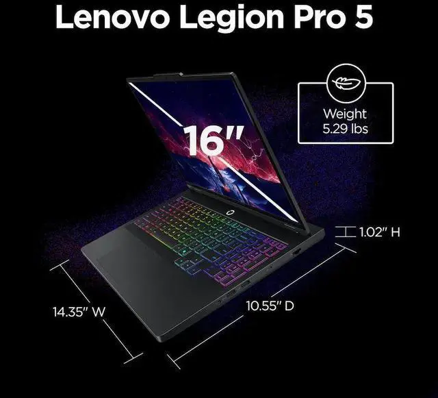Alt view image 7 of 7 - Lenovo Legion Pro 5 10 Gaming 16" WQXGA 240 Hz IPS AMD Ryzen 9 8945HX (Beat Core Ultra 9 275HX) NVIDIA RTX 5060 64GB DDR5 RAM 2TB SSD RGB Backlit KB Wi-Fi 7 BT 5.4 HDMI RJ45 Webcam WIN 11 Pro Black