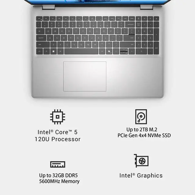 Alt view image 5 of 7 - Dell 16" IPS FHD+ 1920 x 1200 Touchscreen Business Laptop Intel core 5 120U (Beat Intel core i5-1335U) Intel Graphics 32GB DDR5 RAM 512GB SSD Backlit Keyboard Wi-Fi 6E HDMI Windows 11 Pro Silver